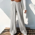 Women's light grey high waist wide leg sweatpants with unique V-shaped cross waist design - Light Gray