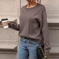 Jersey de punto gris topo oscuro efecto desgastado con corte holgado y detalles calados - S / Marrón Café