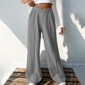 Women's grey high-waisted wide-leg trousers with a stylish V-shaped elastic waistband - Dark Gray