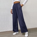 Damen Strickhose mit weitem Bein in Marineblau mit elastischem Bund und Rippenstruktur - L / Marineblau