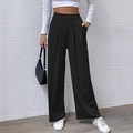 Schwarze Strickhose für Damen mit weitem Bein, hoher Taille und praktischen Seitentaschen - S / Schwarz