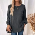 Sudadera gris oscuro de manga larga para mujer con cuello redondo y costura - S / gris oscuro