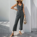 Donkergrijze mouwloze jumpsuit voor dames met V-hals en verstelbaar trekkoord in de taille - S / donkergrijs