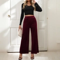 Pantaloni a gamba larga in velluto rosso vino a vita alta con cucitura centrale e vita elastica - S / Borgogna
