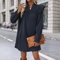 Robe longue bleu marine à col en V avec volants et poignets élastiques élégants - S / Bleu Marine