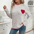 Pull en maille gris clair pour femme avec col montant et détail cœur rouge - S / Gris clair
