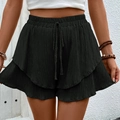 Dames short in zwart met ruches en elastische taille met koord van getextureerde stof - S / Zwart