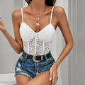 Body in pizzo bianco senza maniche con stecche corsetto e profondo scollo a V donna - S / Bianco