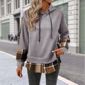 Sweat à capuche gris pour femme avec patchwork à carreaux et design deux pièces trompe-l'œil - Gris clair