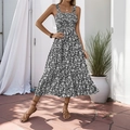 Smok-Sommer-Maxikleid mit schwarz-weißem Blumendruck und gestuftem Rüschenrock - S / Schwarz