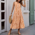 Vestido largo de verano sin mangas con cuello en V y estampado floral bohemio naranja - S / Amarillo