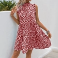 Mouwloze mini-jurk met rood-witte geometrische print en gelaagde rok met ruches - S / Bordeauxrood