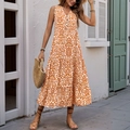 Ärmelloses Boho-Maxikleid mit V-Ausschnitt und orange-braunem Vintage-Blumenmuster - S / Gelb