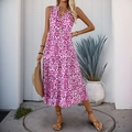 Ärmelloses Midikleid mit V-Ausschnitt, lila Paisley-Muster und Boho-Stufenrock - S / Rosarot