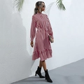 Mittellanges Kleid mit rot-weißen Streifen, Rüschenkragen und plissiertem Saumdetail - S / Burgunderrot