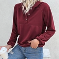 Women's burgundy color-block drawstring hoodie featuring buttoned neckline and ribbed cuffs - S / Burgundy