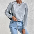 Short cropped grey raglan sleeve sweatshirt paired with high-waisted denim jeans - XS / Light Gray