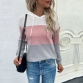 Women's color-block waffle knit hoodie with drawstring in pink white and grey - S / White Pink Gray Spliced