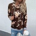 Brown floral pullover hoodie with grey trim and pockets for women casual autumn wear - S / Coffee