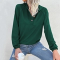 Women's casual dark green long sleeve hoodie with decorative buttons and ribbed cuffs - S / Dark Green
