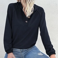 Felpa con cappuccio nera da donna con scollo a bottoni e maniche lunghe in maglia morbida - Blu Notte
