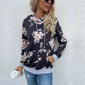 Women's dark grey floral hoodie featuring pink flower prints and front kangaroo pocket - S / Dark Gray