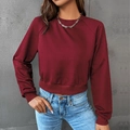 Women's burgundy cropped crewneck sweatshirt with raglan sleeves and ribbed cuffs - Burgundy