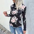 Top da donna nero a collo alto con stampa floreale e coulisse regolabile morbida - S / Nero