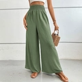 Damenhose mit hoher Taille und weitem Bein in Olivgrün für den entspannten Urlaub - S / Minzgrün