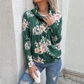 Felpa con stampa floreale verde scuro con collo alto a coulisse e stile casual moderno - S / Verde