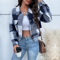 Giacca corta scozzese da donna in tweed blu e bianco con tasche sul petto - Blu Notte