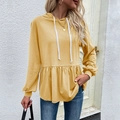Sudadera con capucha amarillo jengibre de manga larga con cordón y dobladillo volante - S / Tops / Amarillo