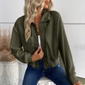 Chaqueta de forro polar teddy verde militar para mujer con cremallera y puños - S / Verde Militar