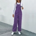 Lila karierte Damen-Latzhose mit weißem Langarmshirt für den modischen Streetstyle - XS / Lila