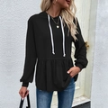 Sudadera negra para mujer con cordones blancos y detalle de dobladillo con volante de moda - S / Tops / Negro