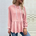 Sudadera rosa con capucha, cordón, dobladillo con volantes y puños acanalados - S / Tops / Rosa