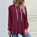 Felpa con cappuccio bordeaux da donna con fondo a balze e coulisse regolabile - Taglia S / Top / Borgogna