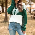 Maglione da donna in maglia color block con inserti verdi e bianchi e colletto polo - S / Verde