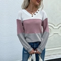 Top da donna in maglia a nido d'ape con scollo a V e strisce color block bianco e rosa - S / Grigio