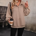 Khaki quilted pullover sweatshirt with lapel collar and kangaroo pocket detail - S / Brown