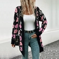 Dames vest in zwart met roze en grijze luipaardpatronen halflange pasvorm - S / Zwart