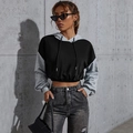 Sudadera corta con capucha para mujer bicolor negro y gris, estilo casual urbano deportivo - Negro Gris (Sin Estampado)