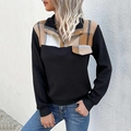 Felpa da donna vintage nera con colletto rialzato a quadri e dettagli patchwork - S / Nero