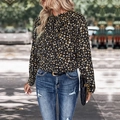 Women's autumn long sleeve blouse with leopard print and elegant pussy-bow tie neck - S / Black