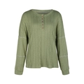 Sage green long sleeve knit top with wood buttons and waffle texture pattern - S / Green