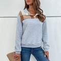Maglione trapuntato grigio chiaro con colletto patchwork a quadri e bottoni a pressione - S / Grigio chiaro