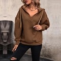 Dark brown knitted hoodie featuring intricate diamond patterns and a relaxed V-neck design - S / Coffee Brown