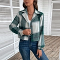 Dames kort geruit jack in bosgroen met bruine knopen en klassieke kraag - S / Groen