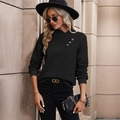 Top negro de manga larga para mujer en punto gofrado con cuello en V y botones - S / Negro