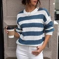 Relaxed blue and white striped knit sweater with crew neck and ribbed trim detail - S / Blue